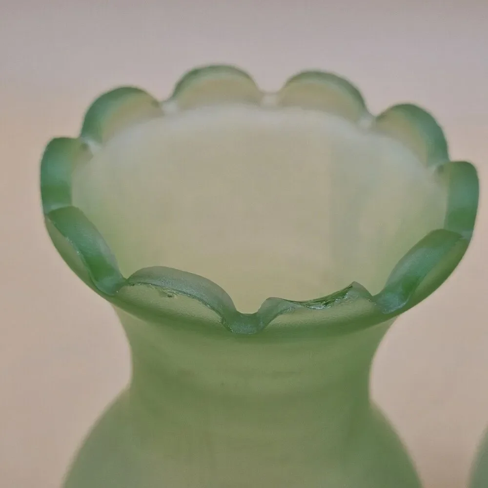 Vintage Viking Glass Frosted Green Uranium Glass Vases 6.25